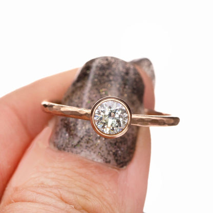 Round Moissanite Martini Bezel Skinny Stacking Solitaire Ring Ring by Nodeform