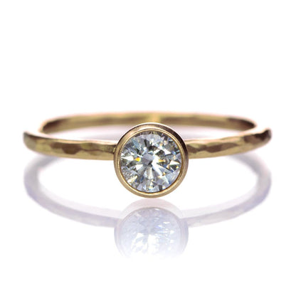 Round Moissanite Martini Bezel Skinny Stacking Solitaire Ring 14k Yellow Gold / 5mm Near-Colorless Moissanite (GHI Color) Ring by Nodeform