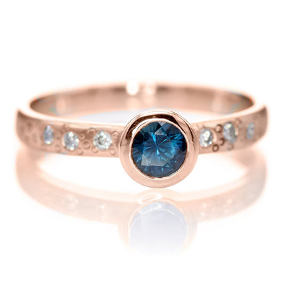 Fair Trade Blue Australian Kings Plain Sapphire Elevated Bezel Diamond Star Dust Engagement Ring 14k Rose Gold / Conflict-free Diamond Accents Ring by Nodeform