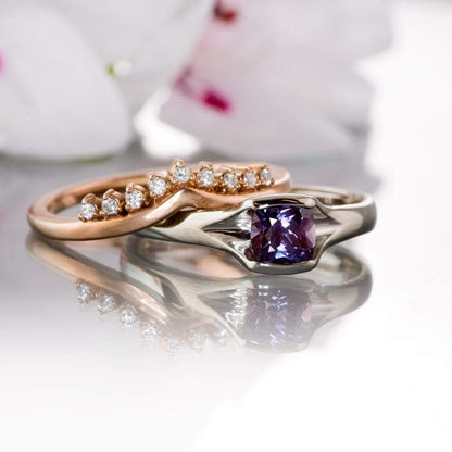 Valerie Band - V-Shape Contoured Accented Diamond, Moissanite, Ruby or Sapphire Wedding Ring Ring by Nodeform
