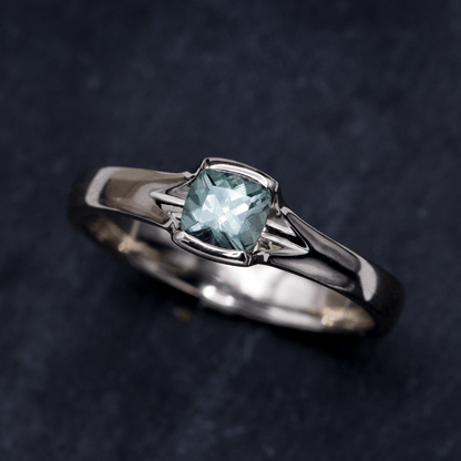 Cushion Fair Trade Teal Green Blue Sapphire Fold Solitaire Engagement Ring Ring by Nodeform