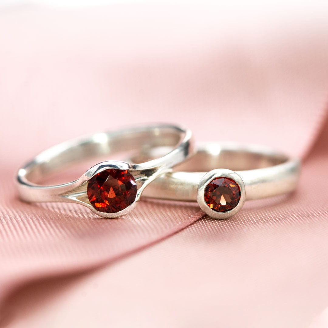 5mm Round Garnet Half Bezel Fold Solitaire Ring in Sterling Silver, Ready to Ship Ring Ready To Ship by Nodeform