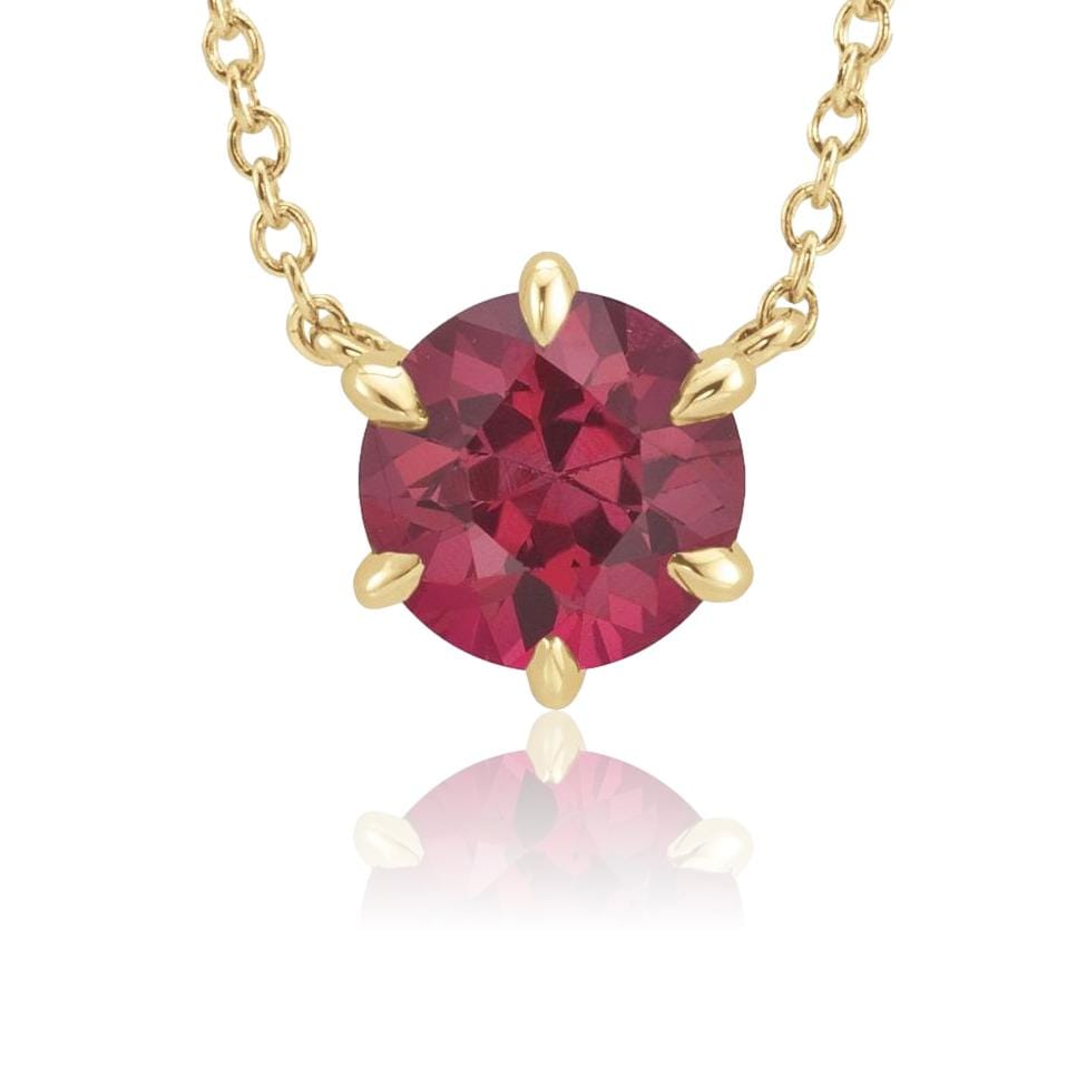 Round Lab-Grown Ruby Six Prong Set Pendant Necklace 14k Yellow Gold Necklace / Pendant by Nodeform