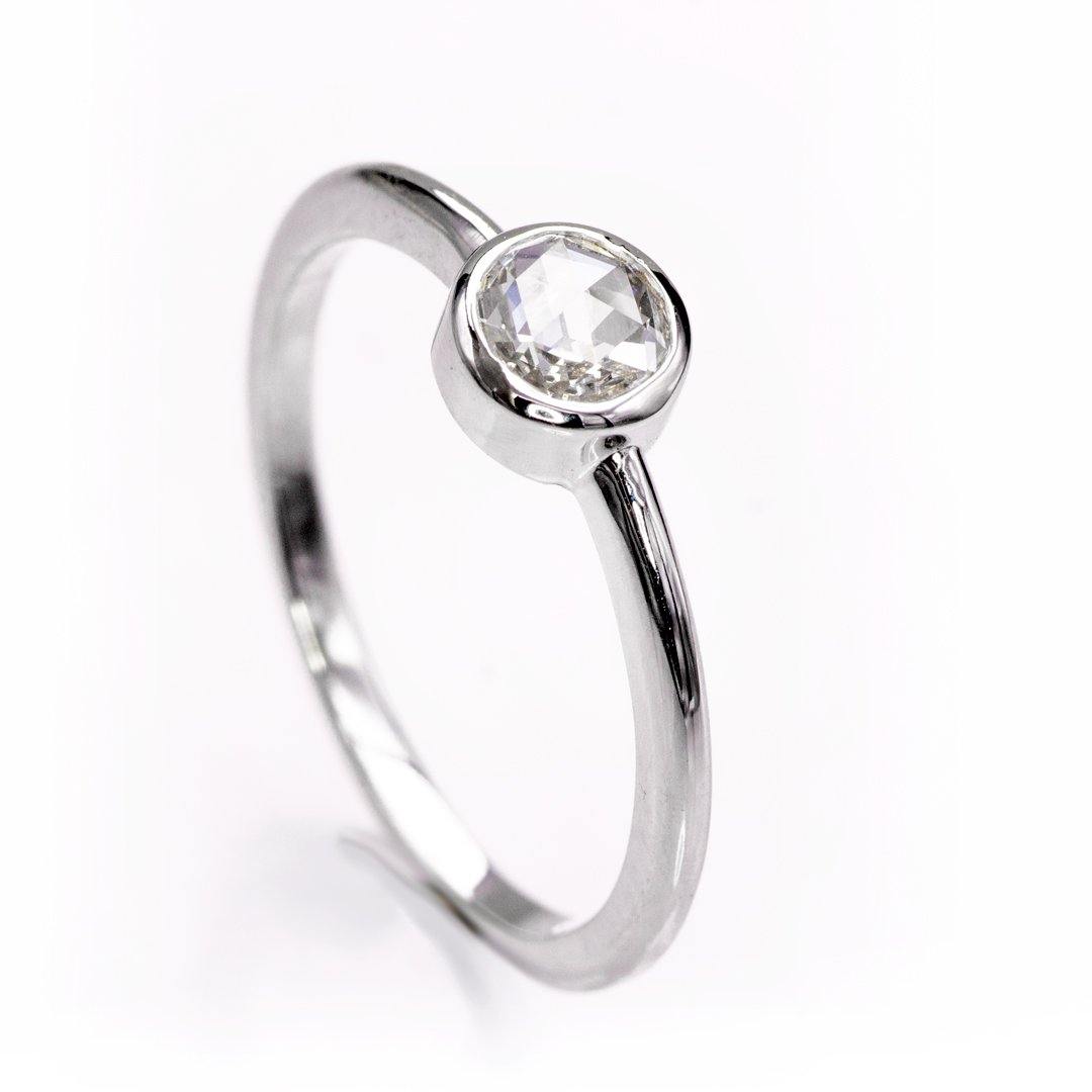 Round Rose Cut Moissanite or Diamond Low Profile Bezel Minimal Solitaire Engagement Ring Ring by Nodeform