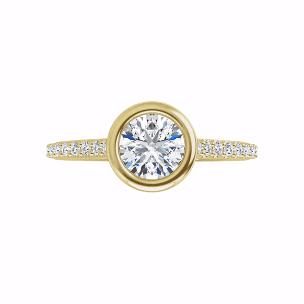 Sonia Ring - Round Moissanite Full Bezel Cathedral Accented Pave Band Engagement Ring Ring by Nodeform