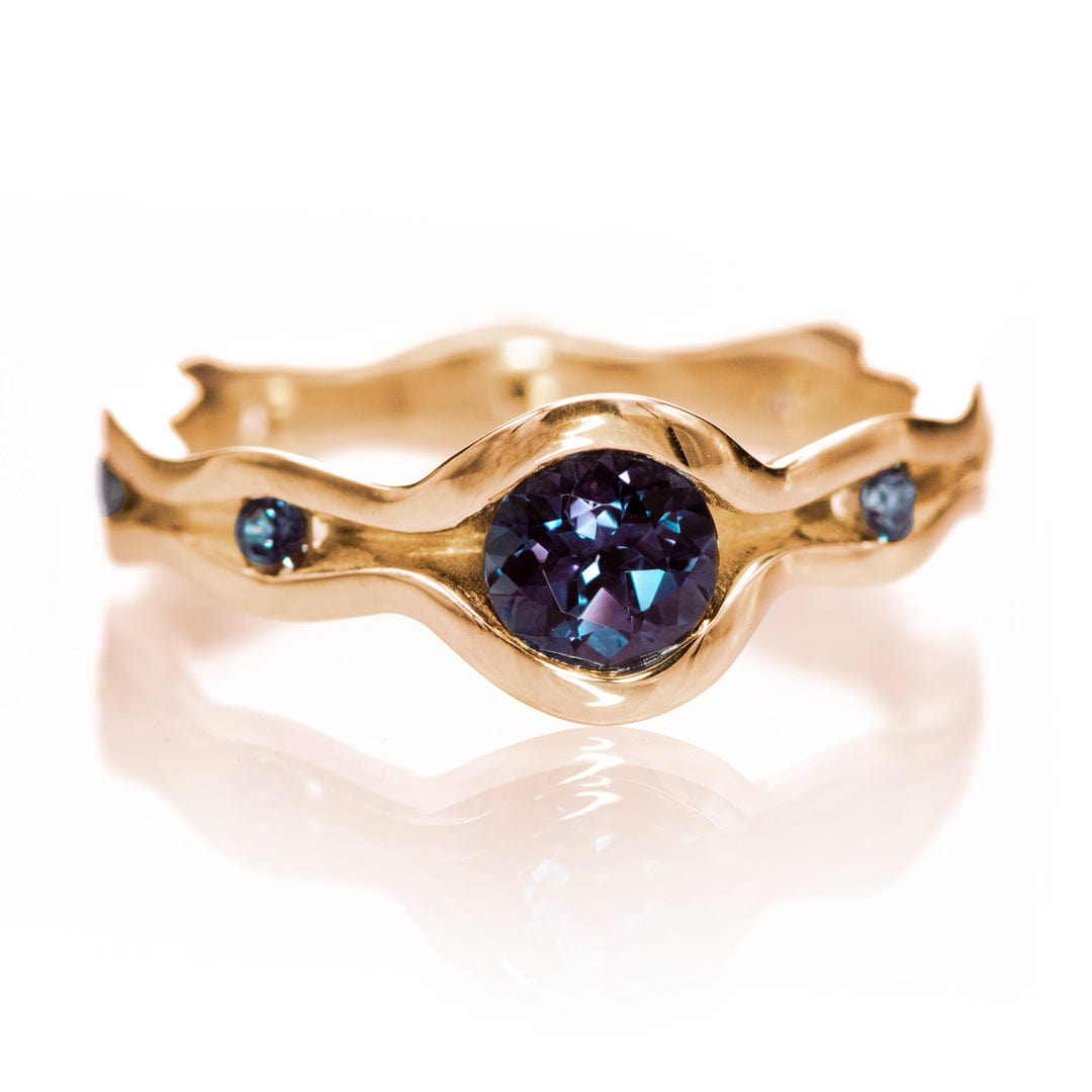 Accented Wave Alexandrite Engagement Ring 4mm Lab Created / 14k Rose Gold Ring by Nodeform