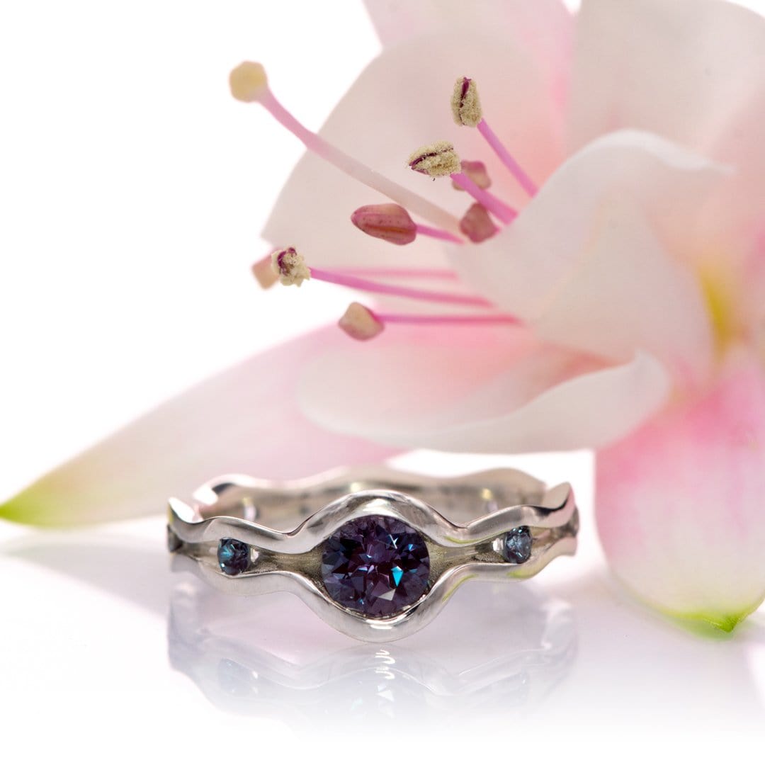 Accented Wave Alexandrite Solitaire Engagement Ring Ring by Nodeform