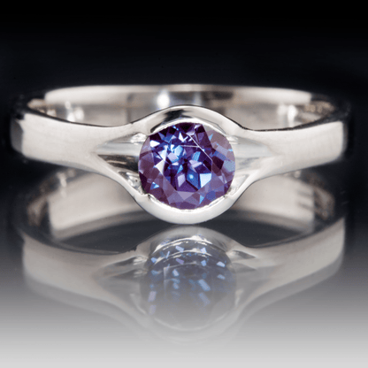 Chatham Alexandrite Round Fold Half Bezel Solitaire Engagement Ring Ring by Nodeform
