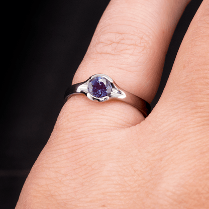 Chatham Alexandrite Round Fold Half Bezel Solitaire Engagement Ring Ring by Nodeform