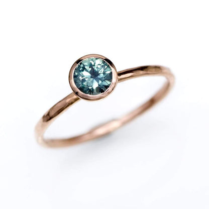 Teal Green/Blue Montana Sapphire Martini Bezel Skinny Hammer Textured Stacking Solitaire Ring Ring by Nodeform