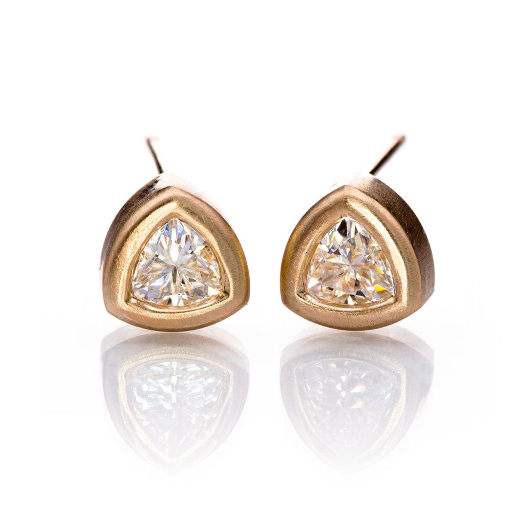 Trillion Moissanite Bezel Set Stud Earrings 14k Rose Gold / 5mm Near-Colorless F1 Moissanite (GHI Color) Earrings by Nodeform