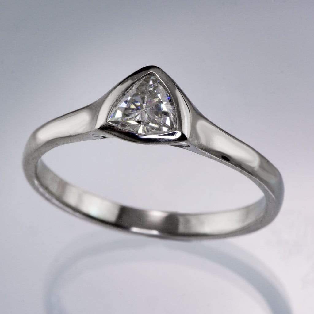 Trillion Moissanite Shield Bezel Solitaire Engagement Ring Ring by Nodeform