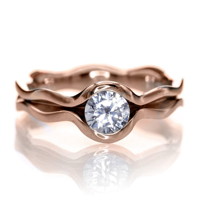 Wave White Sapphire Solitaire Engagement Ring 14k Rose Gold / 5mm Ring by Nodeform