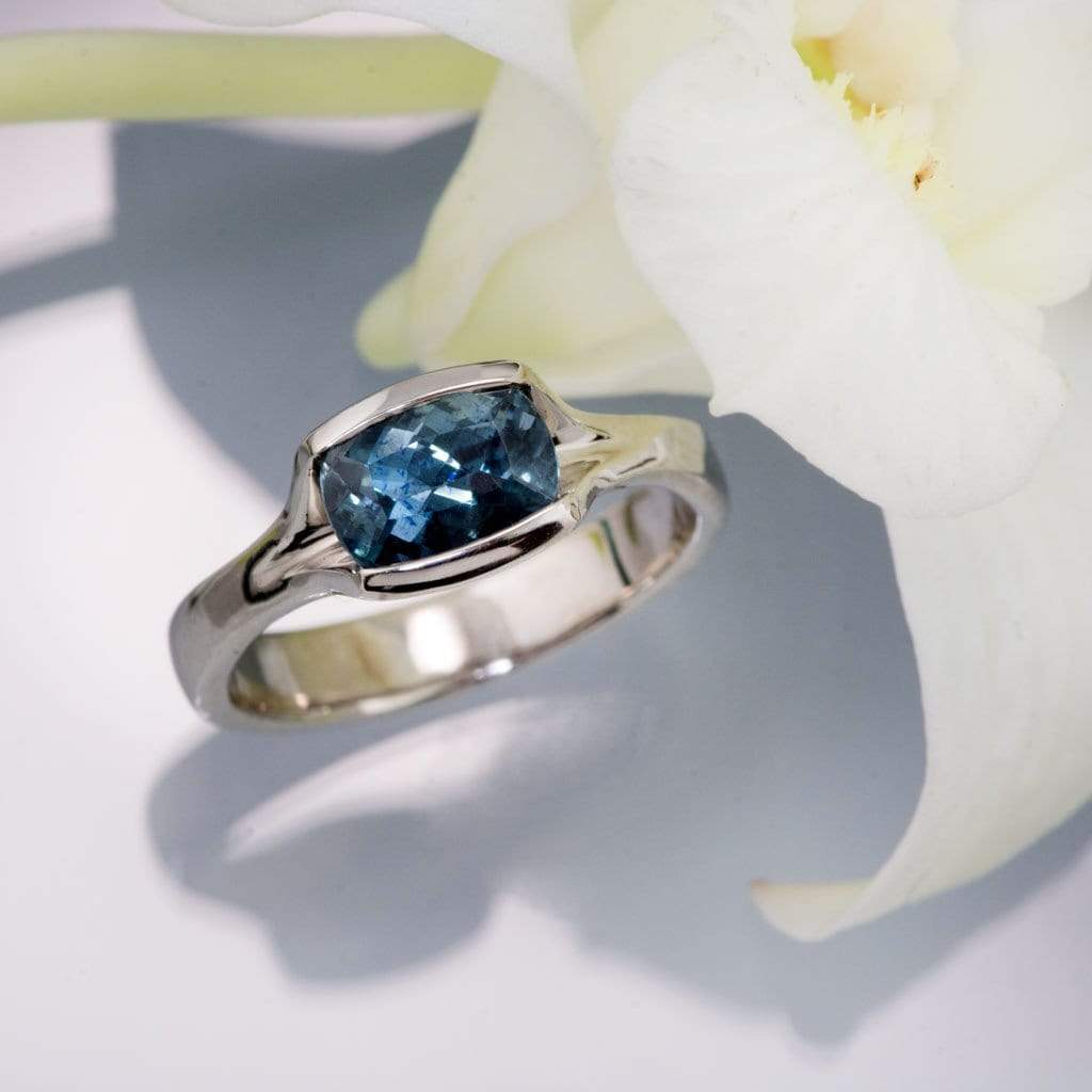Cushion Fair Trade Teal Sapphire Fold Solitaire Engagement Ring Ring by Nodeform