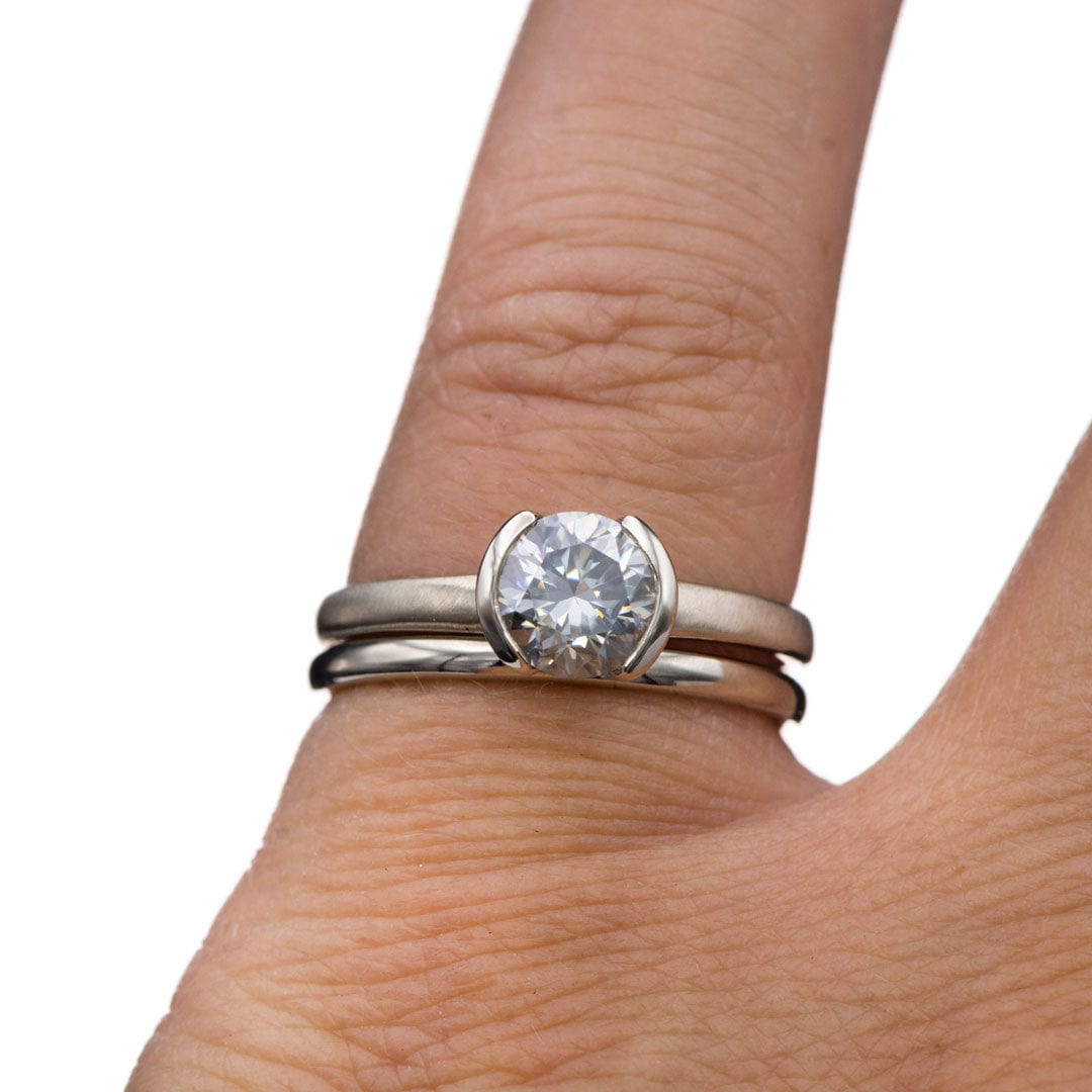 1ct Round Gray Moissanite Half Bezel Halley Solitaire 14k White Gold Engagement Ring by Nodeform