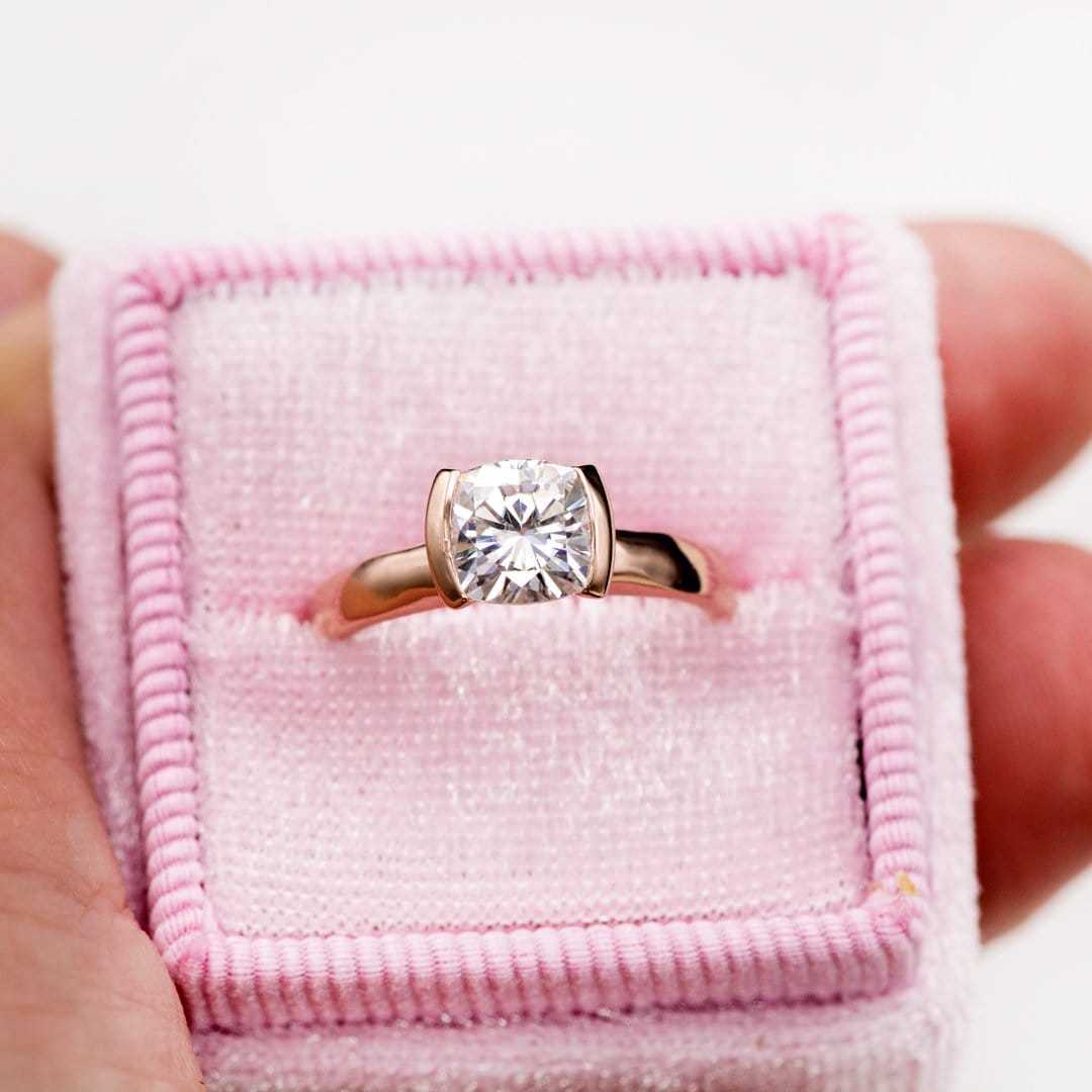 Cushion Moissanite Ring Modified Tension Solitaire Rose Gold Engagement Ring Ring by Nodeform