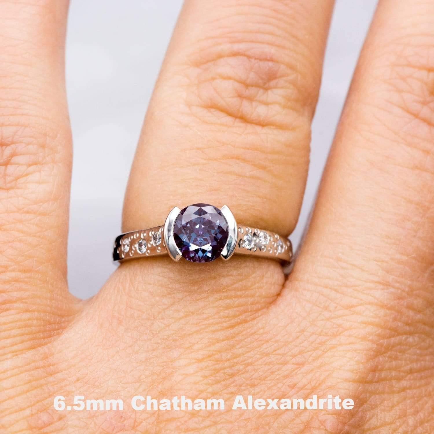 Alexandrite Half Bezel Diamond Star Dust Engagement Ring Ring by Nodeform