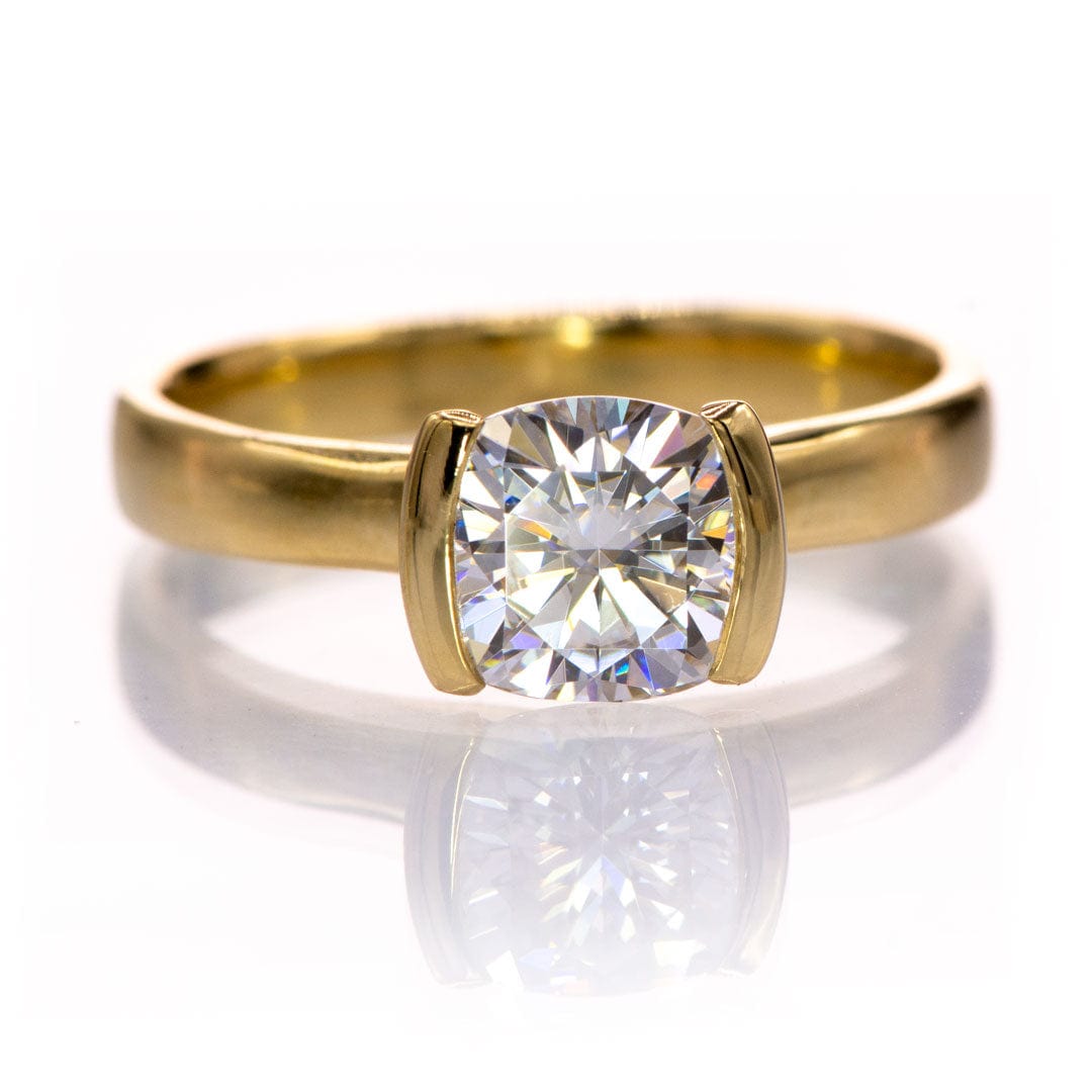 Cushion Moissanite Ring Modified Tension Solitaire Yellow Gold Engagement Ring Ring by Nodeform