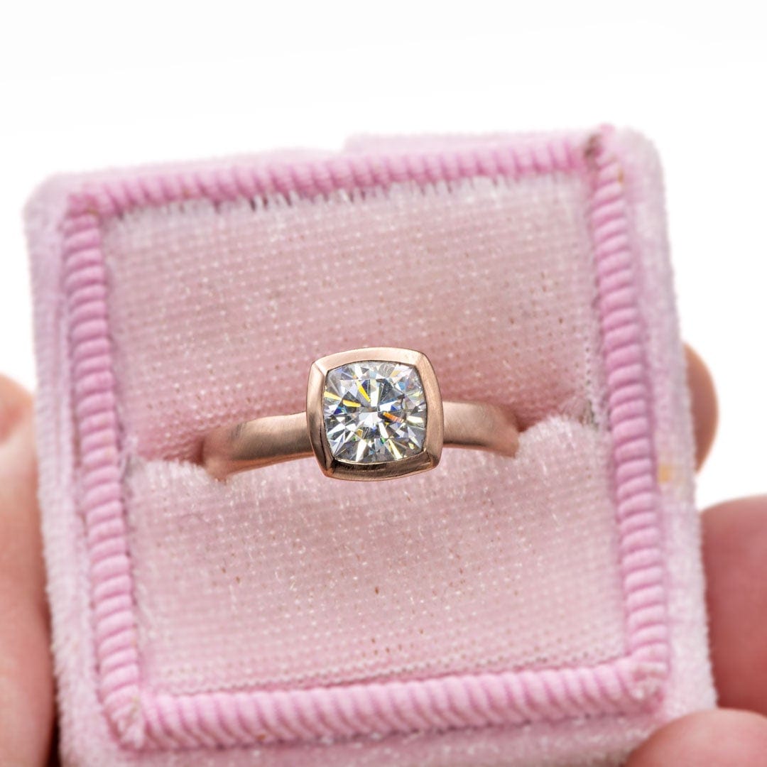 Cushion Moissanite Bezel Solitaire Engagement Ring in 14k Gold Ring by Nodeform