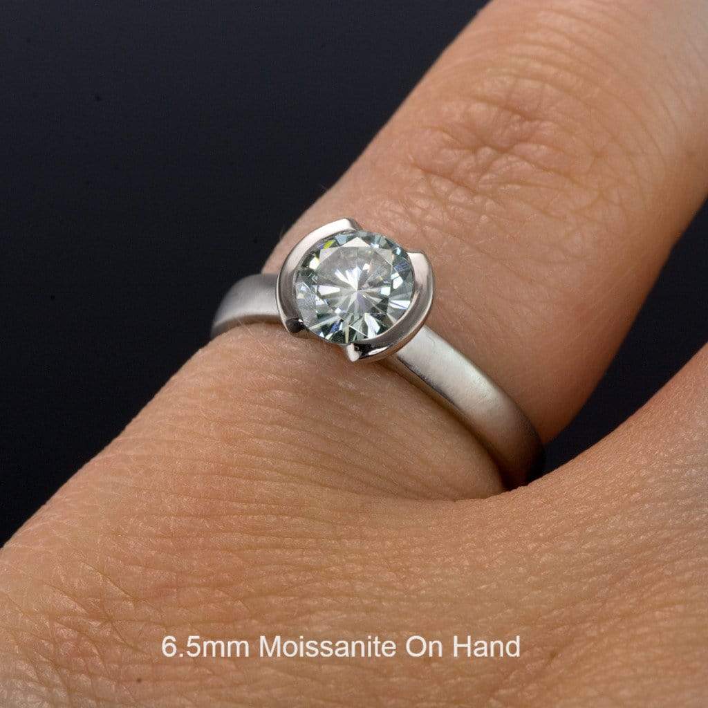Brilliant Cut Round Moissanite Half Bezel Solitaire Engagement Ring Ring by Nodeform
