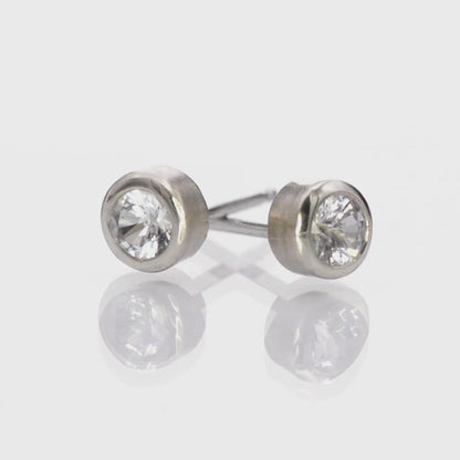 White Sapphire Gold or Platinum Bezel Stud Earrings