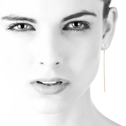 White Freshwater Cultured Pearl Gold Threader Earrings Earrings by Nodeform