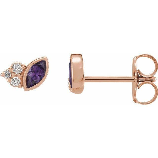 Marquise Lab-created Alexandrite & Diamond Cluster Gold or Platinum Leaf Stud Earrings Earrings by Nodeform