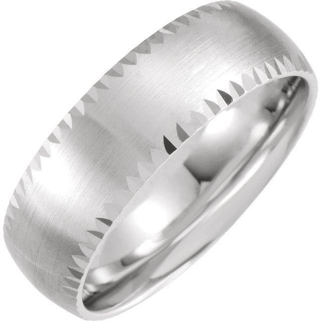 7mm Wide Scalloped Edge Domed Comfort-fit Men's Wedding Band 14k White Gold Ring by Nodeform
