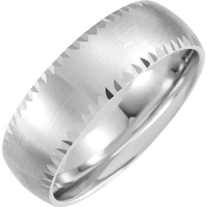 7mm Wide Scalloped Edge Domed Comfort-fit Men's Wedding Band 14k White Gold Ring by Nodeform