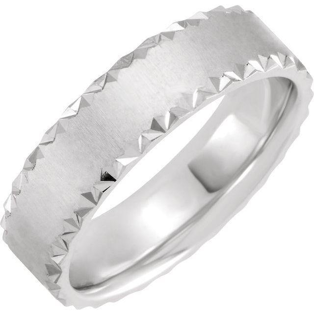 6mm Wide Scalloped Edge Flat Comfort-fit Men's Wedding Band Platinum Ring by Nodeform