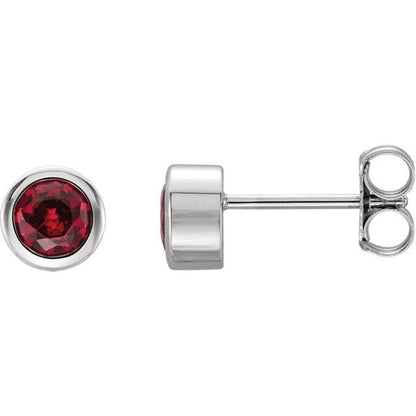 Ruby Bezel Set Stud Earrings 4mm Genuine AA Grade Faceted Ruby / Platinum Earrings by Nodeform