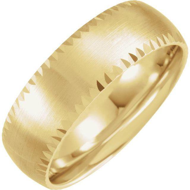 7mm Wide Scalloped Edge Domed Comfort-fit Men's Wedding Band 14k Yellow Gold Ring by Nodeform