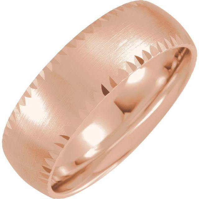 7mm Wide Scalloped Edge Domed Comfort-fit Men's Wedding Band 14k Rose Gold Ring by Nodeform