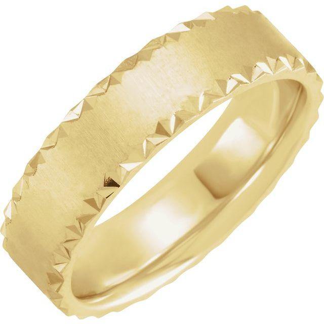 6mm Wide Scalloped Edge Flat Comfort-fit Men's Wedding Band 14k Yellow Gold Ring by Nodeform