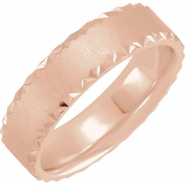 6mm Wide Scalloped Edge Flat Comfort-fit Men's Wedding Band 14k Rose Gold Ring by Nodeform