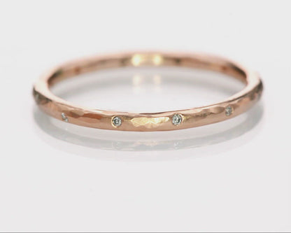 Thin Diamond Wedding Ring Skinny Hammered Texture Gold Wedding Band