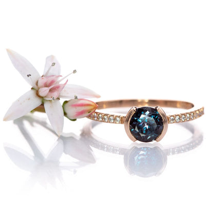 Chatham Alexandrite Half Bezel Diamond Pave Engagement Ring Ring by Nodeform