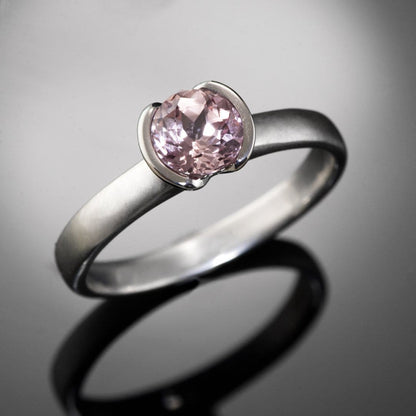 Chatham Champagne Pink Sapphire Round Half Bezel Solitaire Engagement Ring Ring by Nodeform