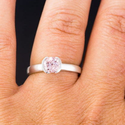 Chatham Champagne Pink Sapphire Round Half Bezel Solitaire Engagement Ring Ring by Nodeform