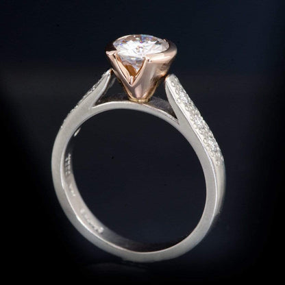 Moissanite Rose Gold Half Bezel Mixed Metal Diamond Star Dust Engagement Ring Ring by Nodeform