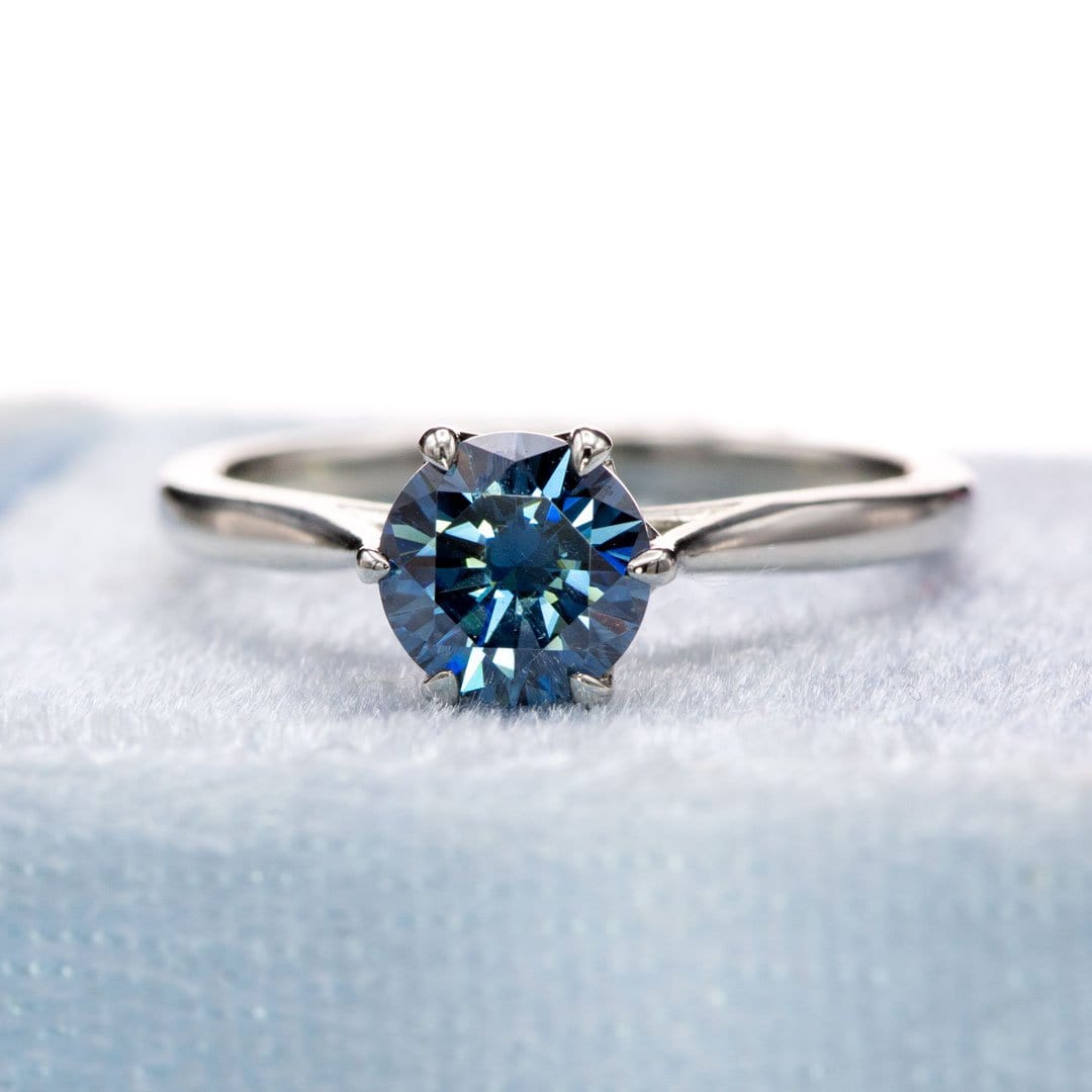 Dahlia Solitaire - Round Blue Moissanite 6-Prong Solitaire Engagement Ring Ring by Nodeform