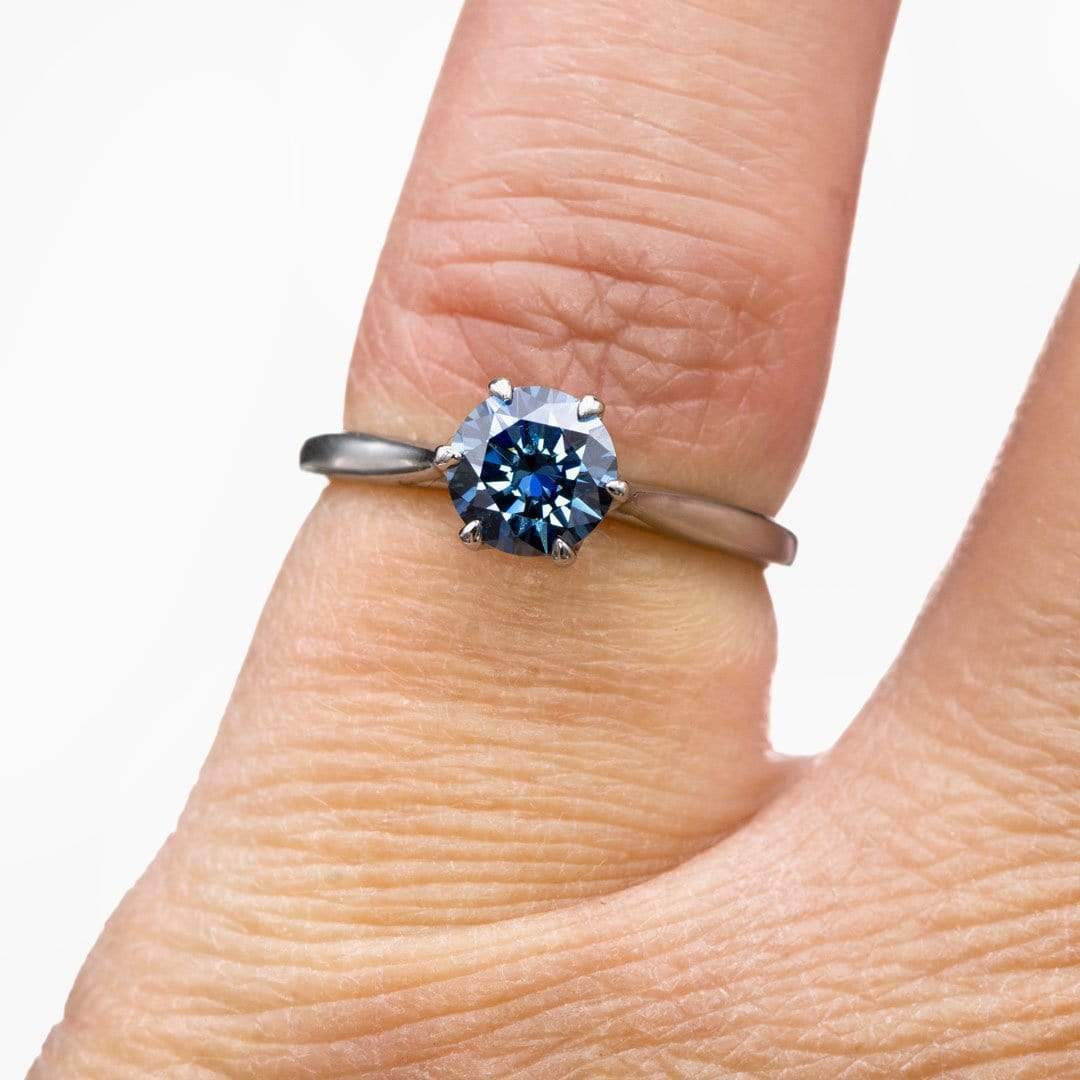 Dahlia Solitaire - Round Blue Moissanite 6-Prong Solitaire Engagement Ring Ring by Nodeform