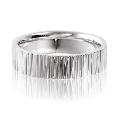 6mm Wide Tree Bark Textured Flat Comfort-fit Men's Wedding Band 14k White Gold Ring by Nodeform