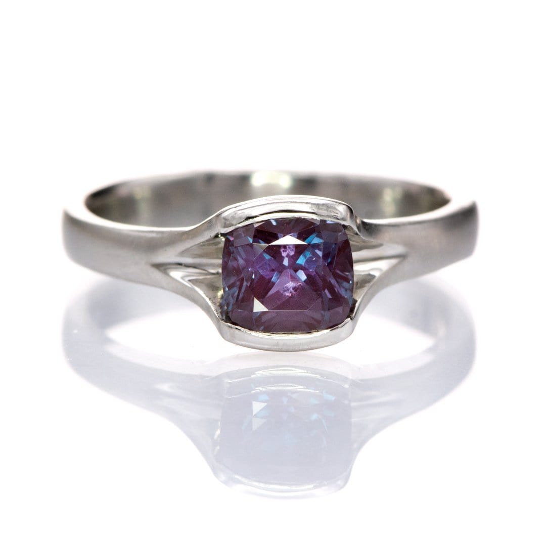 Cushion Cut Alexandrite Fold Solitaire Engagement Ring 5mm/~0.75ct / Platinum Ring by Nodeform
