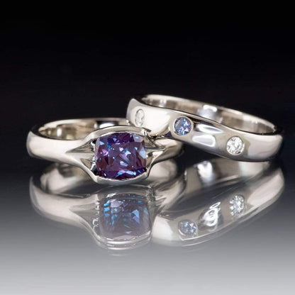 Moissanite and Alexandrite Fitted Contoured Wedding Ring Shadow Band Ring by Nodeform