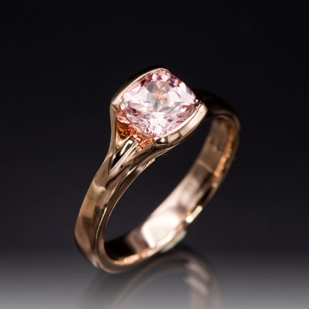 Cushion Cut Chatham Champagne Pink Sapphire Fold Solitaire Engagement Ring 8mm/3.3ct / 14k Rose Gold Ring by Nodeform