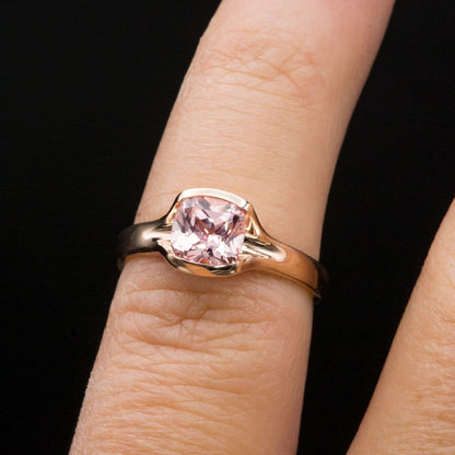 Cushion Cut Chatham Champagne Pink Sapphire Fold Solitaire Engagement Ring Ring by Nodeform