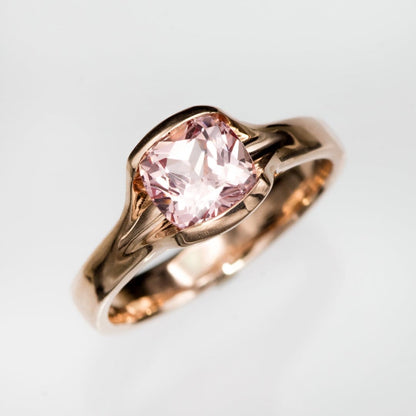 Cushion Cut Chatham Champagne Pink Sapphire Fold Solitaire Engagement Ring 8mm/3.3ct / 14k Yellow Gold Ring by Nodeform