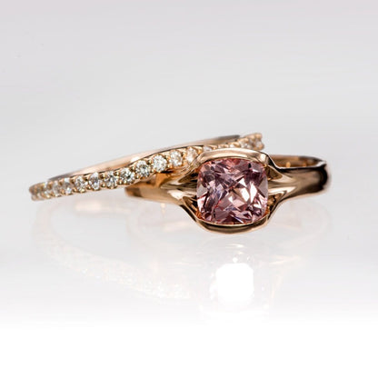 Cushion Cut Chatham Champagne Pink Sapphire Fold Solitaire Engagement Ring Ring by Nodeform