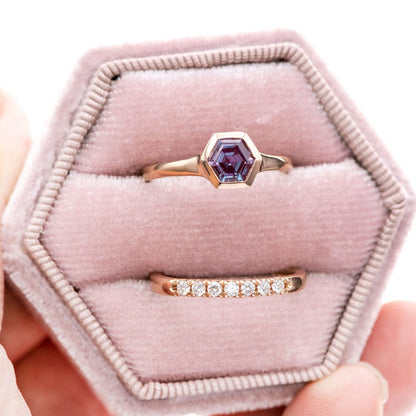 Bezel Set Hexagon Alexandrite 14k Rose Gold Signet Solitaire Ring, Ready to Ship Ring Ready To Ship by Nodeform
